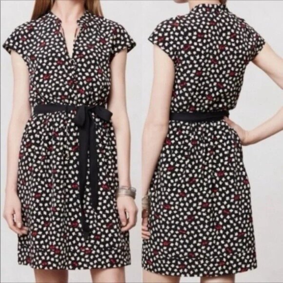 Maeve Dresses & Skirts - Anthropologie Maeve Odelia Black Floral Mini Dress Size Medium Sunglasses Pocket